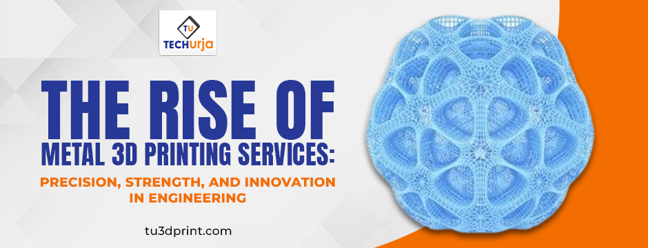 Futuristic blue 3D printed structure representing engineering innovation and precision from Techurja’s metal 3D printing services.