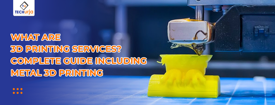 Close-up of a 3D printer creating a yellow model, showcasing complete 3D printing services including metal 3D printing.