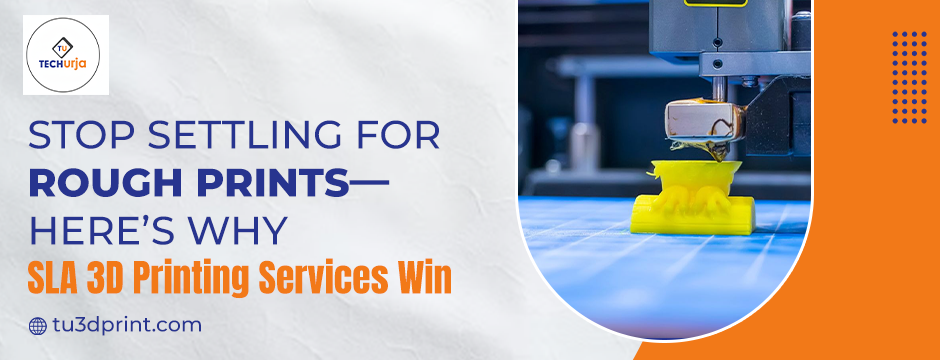 SLA 3D printing services producing a smooth, high-detail yellow 3D printed part using precision resin printing technology